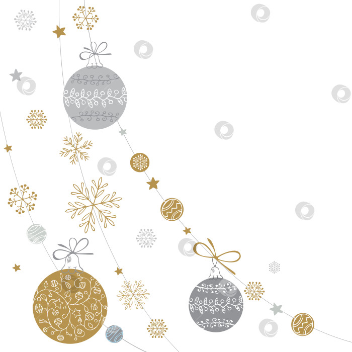 Скачать Нарисованный от руки векторный набор с шарами, снежинками и звездами. Новогодний фон фотосток Ozero