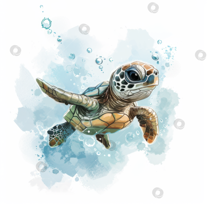 Скачать Симпатичная иллюстрация плавающей детской морской черепахи, отлично подходящая для дикой природы, океанской жизни или природоохранных тем. фотосток Ozero