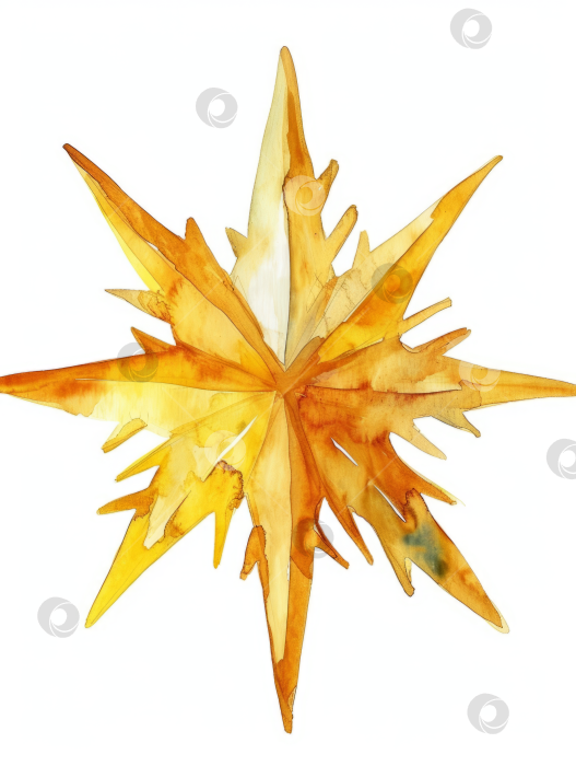 Скачать Акварельная картина с изображением золотой звезды, праздничное и яркое украшение, идеально подходящее для праздничной тематики и праздничной графики. фотосток Ozero