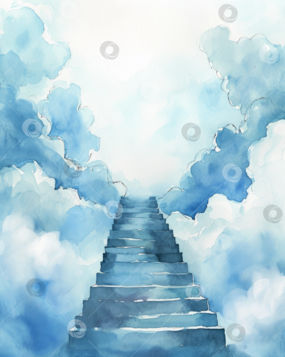 Скачать Лестница в небеса, акварельные облака и лестницы, мечтательное и духовное искусство на вдохновляющие темы. фотосток Ozero