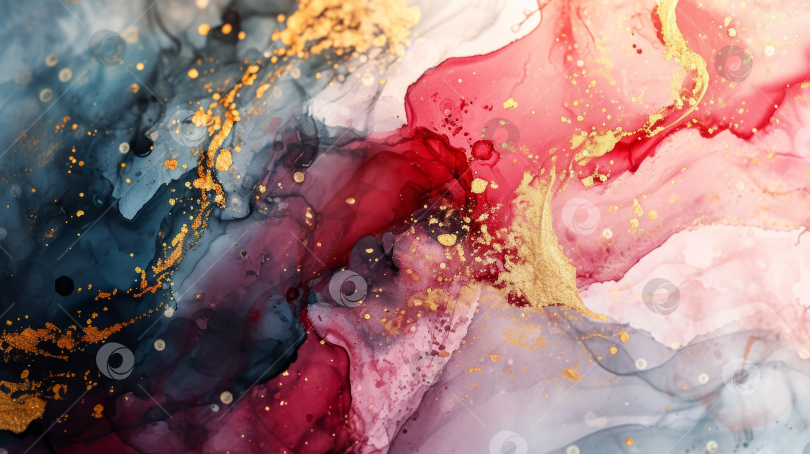 Скачать Абстрактный рисунок спиртовыми чернилами с золотыми вставками, плавное и динамичное сочетание цветов для роскошных фонов или креативного дизайна. фотосток Ozero