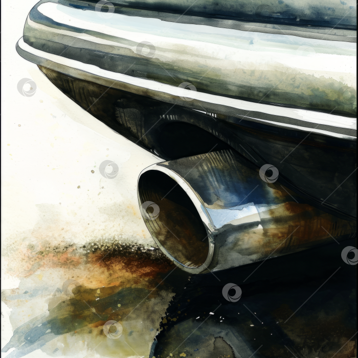 Скачать Акварельная роспись выхлопной трубы автомобиля, автомобильных деталей, концепции загрязнения и воздействия на окружающую среду. фотосток Ozero