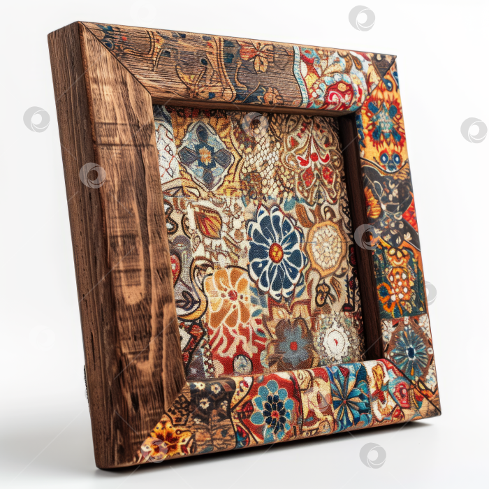 Скачать Богато украшенная деревянная рама с замысловатым этническим рисунком, идеально подходящая для стиля бохо или винтаж. фотосток Ozero