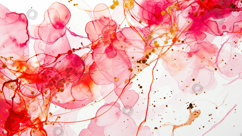 Скачать Абстрактный фон, розовые и красные пузыри с золотыми вкраплениями, абстрактный флюид-арт для ярких фонов или креативного дизайна. фотосток Ozero