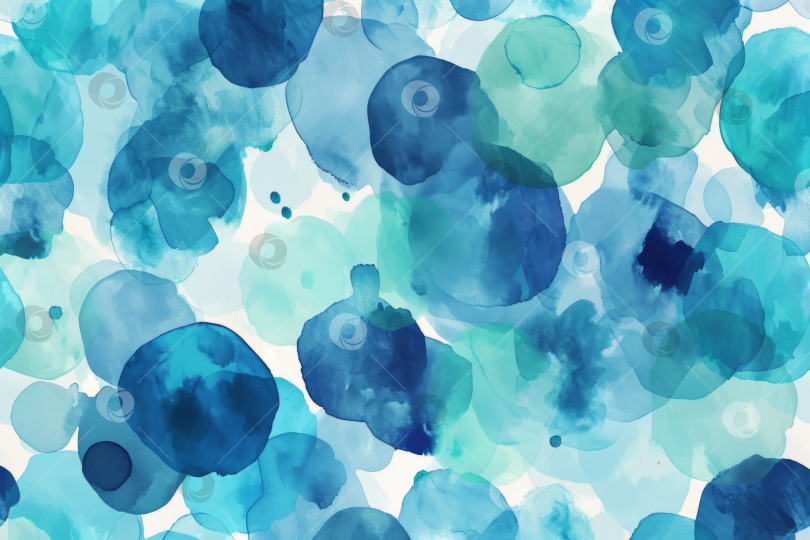 Скачать Синий фон, холодные синие акварельные пузыри, абстрактный узор, свежий и чистый фон, тема водного дизайна или спа-салона. фотосток Ozero