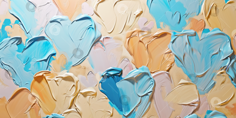 Скачать Мягкие пастельные акриловые мазки с узорами в виде сердечек в спокойных голубых и персиковых тонах для создания креативных фонов или абстрактных рисунков фотосток Ozero