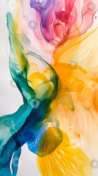 Скачать Яркие акварельные всплески в цветах радуги, абстрактный фон, художественные обои с текучей краской. фотосток Ozero
