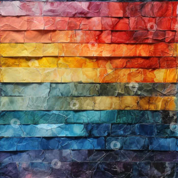 Скачать Разноцветные слои мятой бумаги в радужном градиенте, текстурированный абстрактный фон, художественная стена spectrum. фотосток Ozero