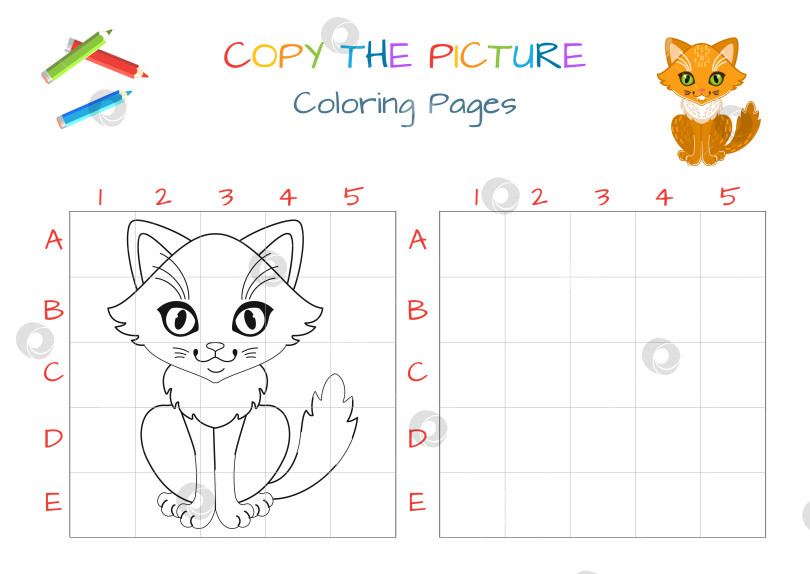 Скачать Забавный маленький кот. Скопируйте картинку. Книжка-раскраска. Развивающая игра для детей. Мультяшная векторная иллюстрация фотосток Ozero