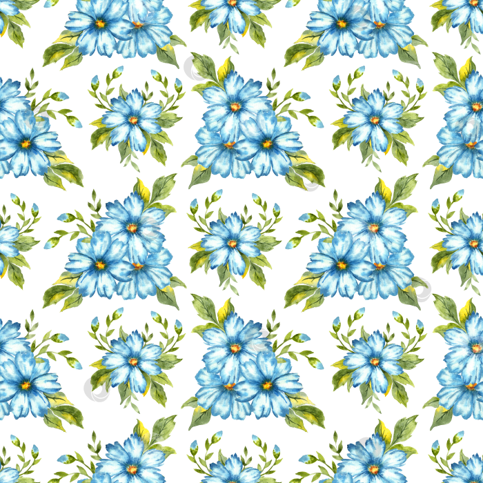 Скачать Бесшовный узор голубые льняные цветы акварелью фотосток Ozero
