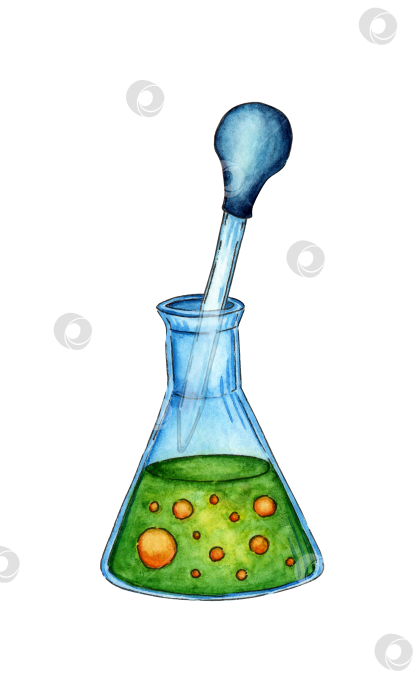 Скачать Колба с зеленой жидкостью и пипетка для акварели фотосток Ozero