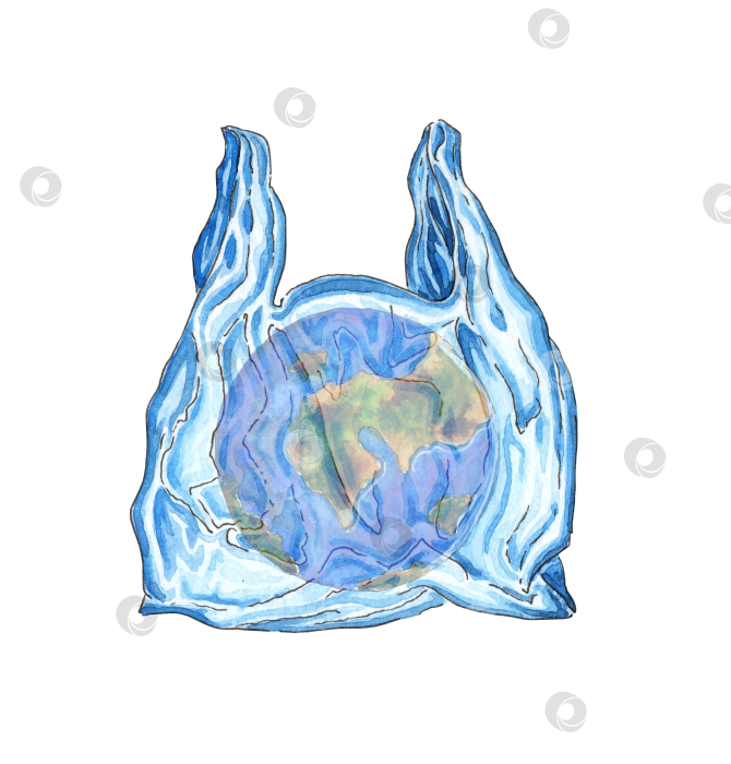 Скачать Планета Земля в пластиковом пакете акварелью фотосток Ozero