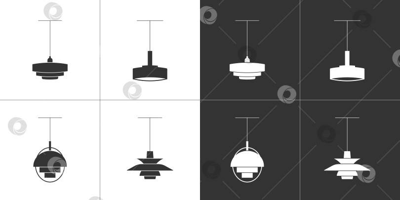 Скачать Набор иконок подвесных ламп, черные и белые фотосток Ozero