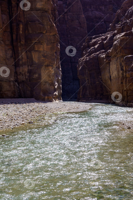 Скачать Иордания. Каньон Вади-аль-Муджиб в природном биосферном заповеднике Вади-Муджиб. Отвесные скалы огромной высоты отполированы водой реки Вади-Муджиб, также известной как ручей Арнон, протекающей по дну ущелья фотосток Ozero