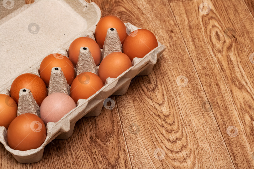 Скачать Куриные яйца в картонной коробке крупным планом, скопируйте пробел фотосток Ozero