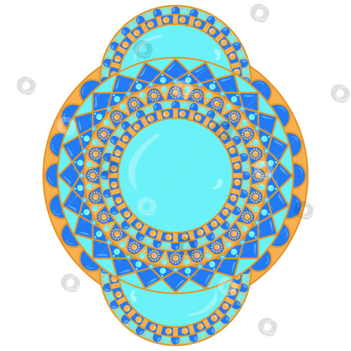 Скачать Яркая цветная мандала с геометрическими узорами. Круговой узор ярких цветов. Голубой, оранжевый и синий цвет. фотосток Ozero