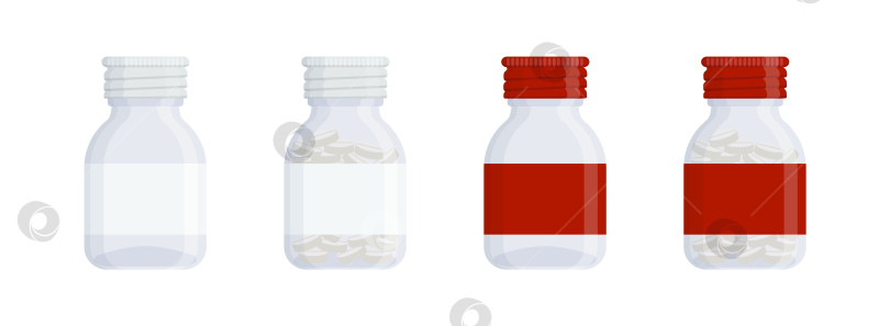 Скачать Набор пустых и наполненных прозрачных флаконов для лекарств фотосток Ozero