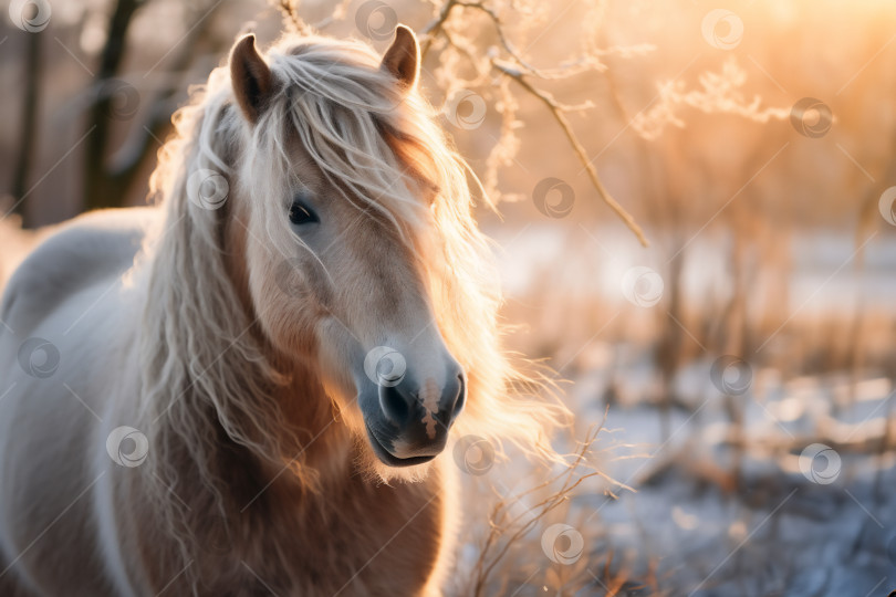 Скачать белая лошадь в зимнем лесу. фотосток Ozero