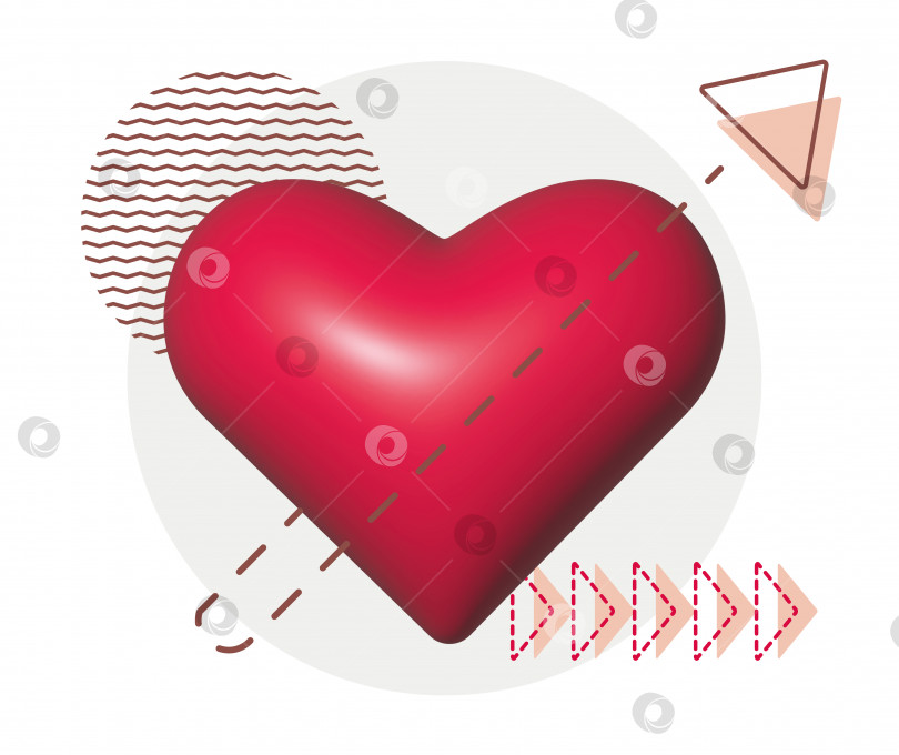 Скачать Изолированная 3D иллюстрация красного сердца с 2D украшениями - стрелками, полосками фотосток Ozero