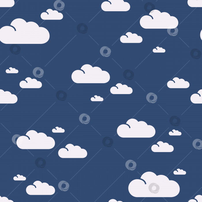 Скачать Бесшовный векторный простой узор облаков в хаотичном порядке на темно-синем фоне фотосток Ozero