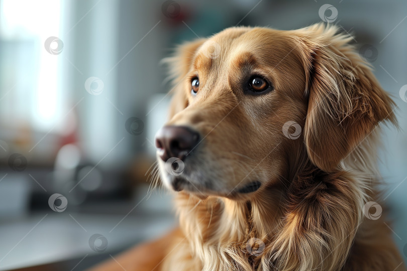 Скачать Портрет собаки лабрадора дома, смотрящей в сторону, домашнее животное крупным планом фотосток Ozero