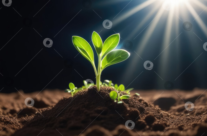 Скачать Зеленый росток вырастает из земли. экология, час Земли, мир, символ жизни фотосток Ozero