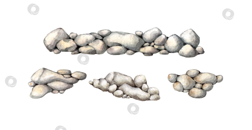 Скачать Набор из каменной гальки акварелью фотосток Ozero