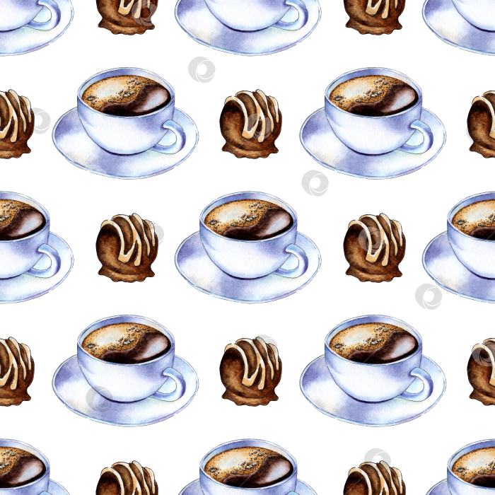 Скачать Рисунок кофейной чашки и шоколадных конфет акварелью фотосток Ozero