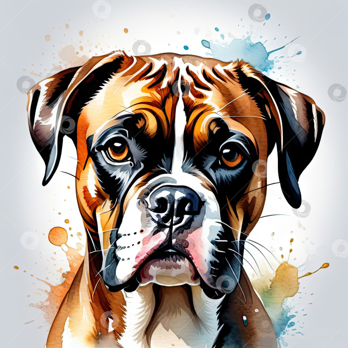 Скачать Немецкий боксер акварельная портретная живопись иллюстрированная собака щенок изолирован фотосток Ozero