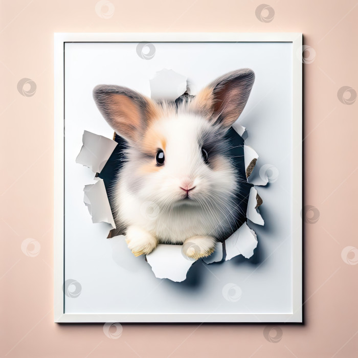 Скачать Кролик смотрит сквозь дырку в бумаге. фотосток Ozero