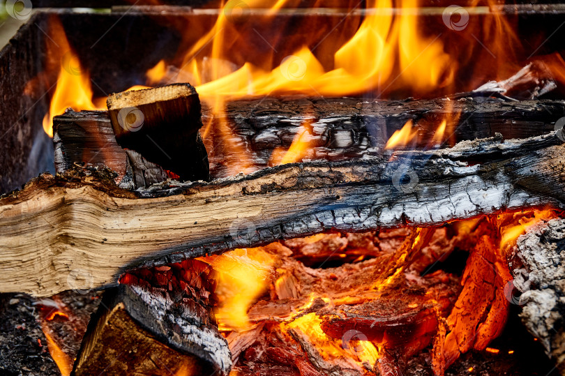 Скачать Сжигание дров в мангале для приготовления мяса на углях. фотосток Ozero