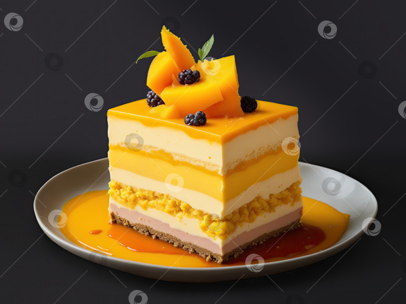 Скачать Восхитительный слоеный десерт из манго. Фон для блюда. Ярко-желтый цвет. Восхитительный десерт. фотосток Ozero