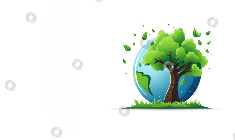 Скачать Простой логотип - День Земли. Стилизованный земной шар и дерево на белом фоне. Скопировать пробел фотосток Ozero