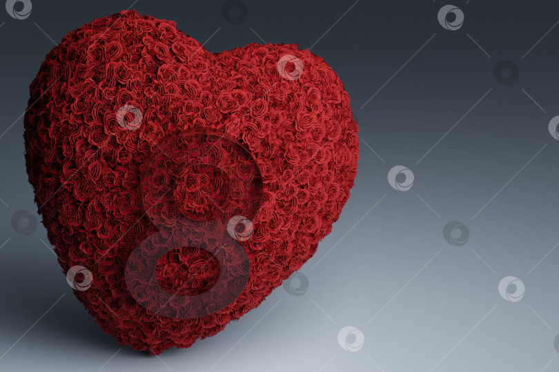 Скачать Сердце из красных роз, цифра восемь. Международный женский день. 3D-рендерер фотосток Ozero