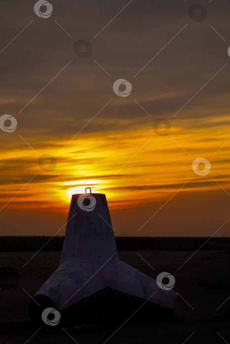 Скачать Бетонный тетраэдр волнореза на побережье Балтийского моря в Сансете, Балтийск, Калининградская область фотосток Ozero