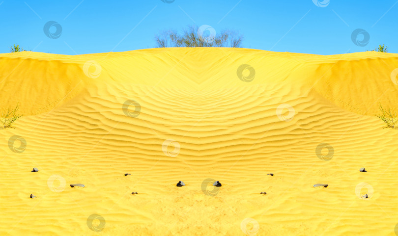 Скачать Песчаные дюны в центре внимания в Астраханской пустыне, Россия. Дикая пустыня. Концепция потепления климата. фотосток Ozero