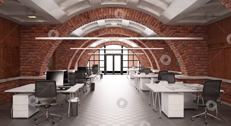 Скачать Интерьер современного офиса с кирпичными стенами фотосток Ozero