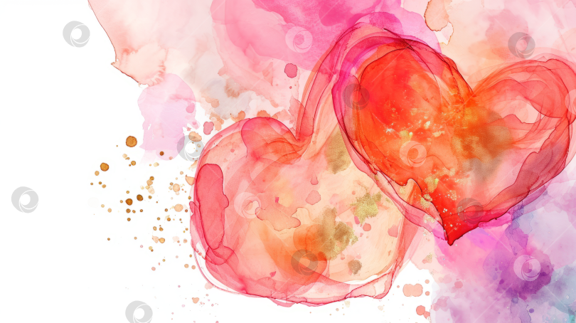 Скачать Акварельные сердечки розовых и оранжевых оттенков на белом фоне. фотосток Ozero