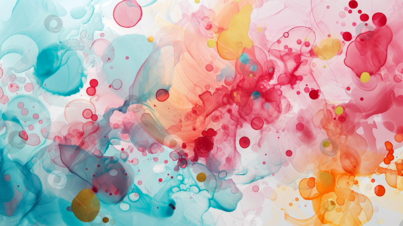 Скачать Абстрактные красочные акварельные брызги и пузыри на белом, ярком художественном фоне. фотосток Ozero