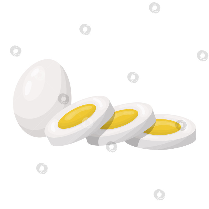 Скачать Очистите вареное яйцо целиком и нарежьте ломтиками. Векторная иллюстрация на белом фоне фотосток Ozero