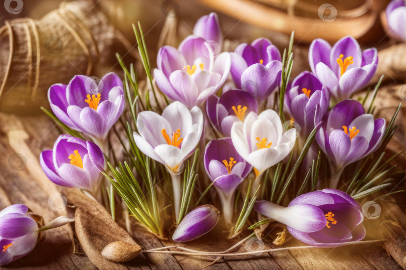 Скачать Фиолетовые цветы крокуса весной. Фото высокого качества. фотосток Ozero
