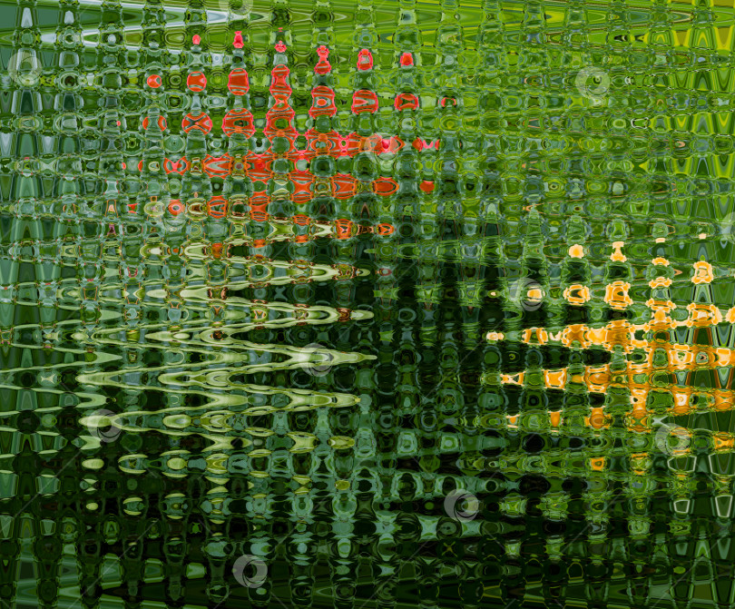 Скачать Абстрактный зигзагообразный фон с волнами в зеленых и оранжевых тонах. Художественная обработка изображения, созданного по фотографии. Красивый спокойный узор для любого дизайна. Фоновое изображение фотосток Ozero
