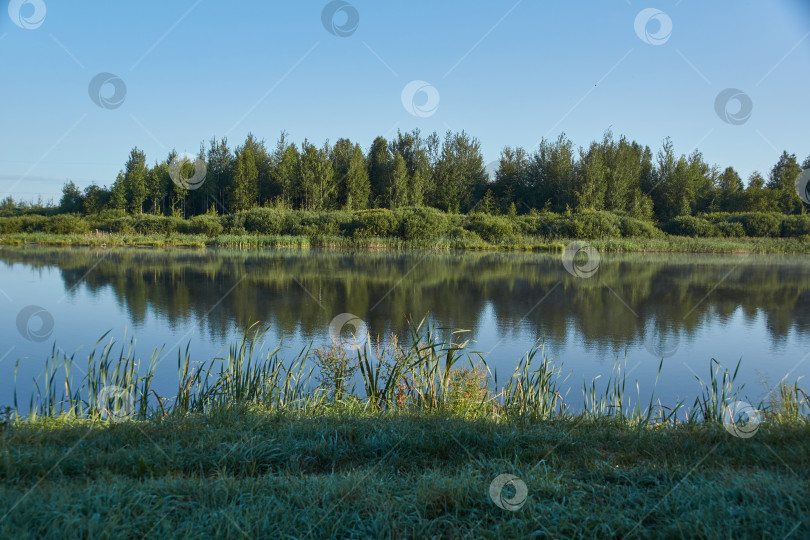 Скачать Рыбалка на озере. Отражение в воде. База отдыха. Август 2021 фотосток Ozero