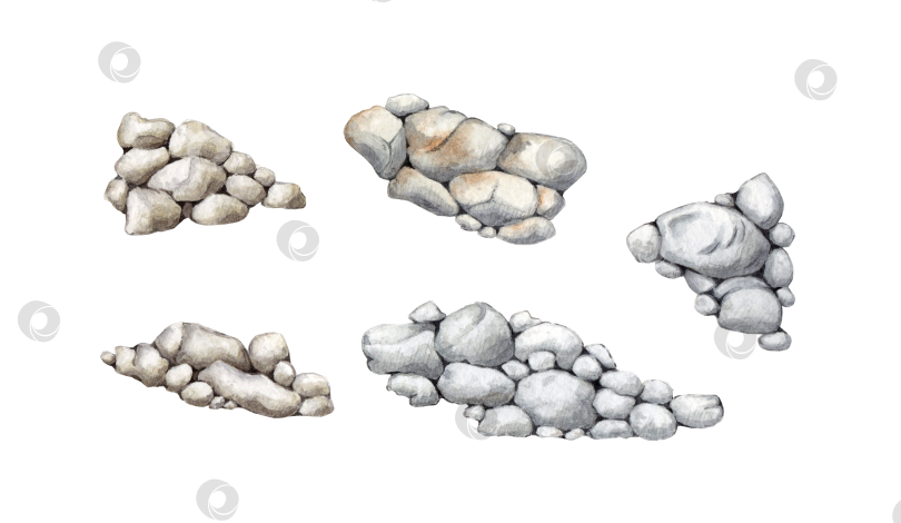 Скачать Набор серых каменных камешков акварелью фотосток Ozero