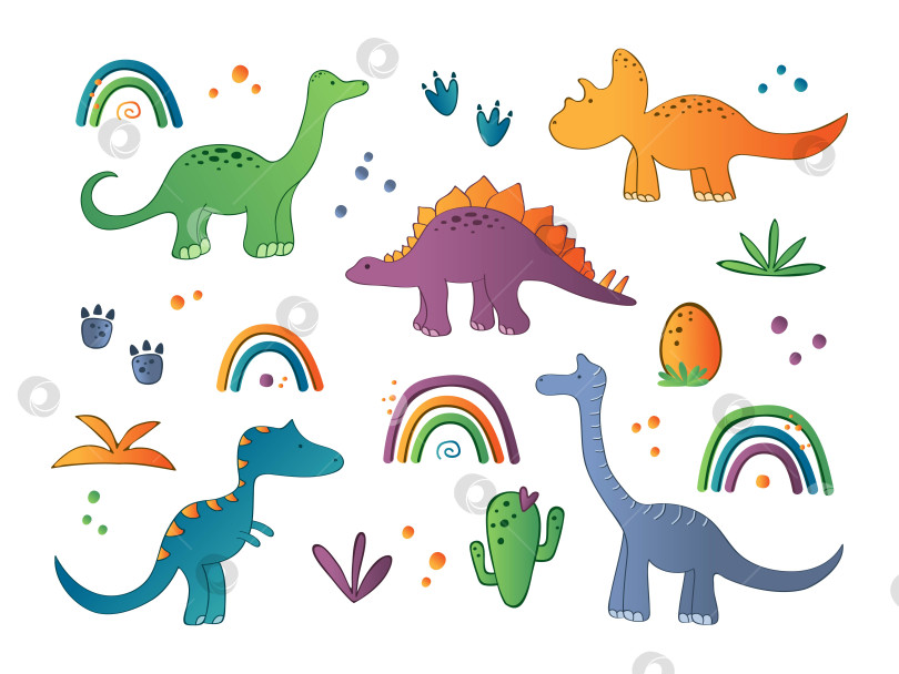 Скачать Симпатичная коллекция с милыми персонажами-динозаврами. фотосток Ozero