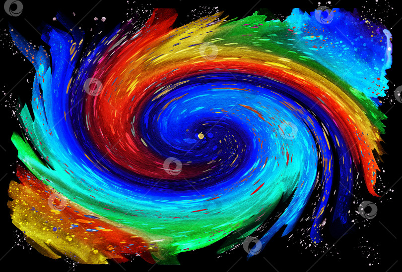Скачать Красочный акварельный водоворот на черном фоне. Акварельная яркая динамичная текстура. Иллюстрация. фотосток Ozero