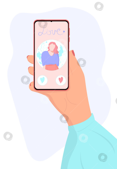 Скачать Смартфон с векторным шаблоном приложения для знакомств руке. Приложение для онлайн-знакомств. Поиск партнеров онлайн. Интернет-знакомства. фотосток Ozero