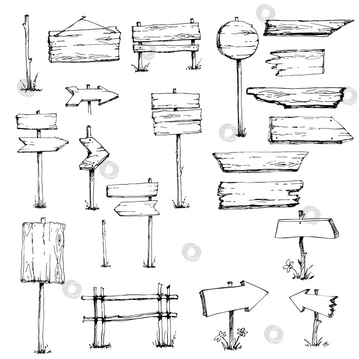 Скачать Векторный эскиз деревянных рекламных щитов. Деревянный плакат. Мультяшный вектор и белый, нарисованный от руки, стиль эскиза, изолированный на белом фоне фотосток Ozero