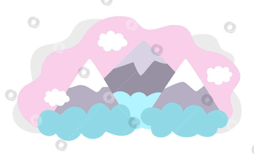 Скачать Векторный пейзаж волшебных гор. Концепция сказочного мира с холмами и облаками на розовом фоне. Фэнтезийная иллюстрация на открытом воздухе. Милая сказочная мистическая сцена фотосток Ozero