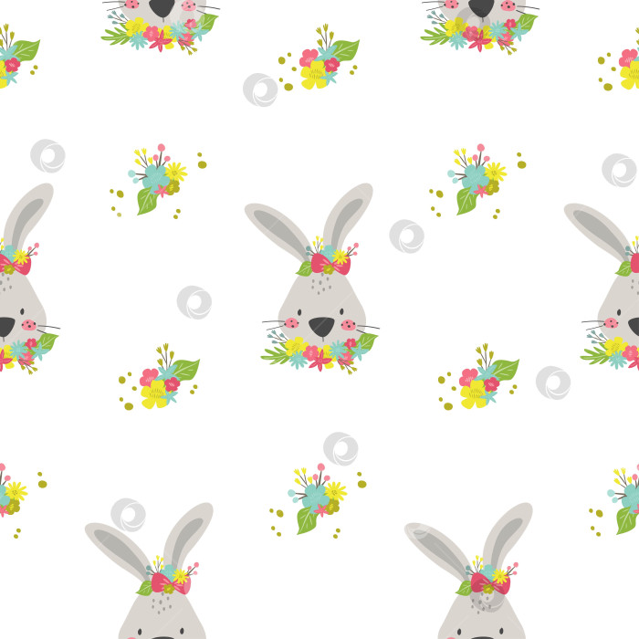 Скачать Пасхальный бесшовный узор с милым кроликом и цветком. фотосток Ozero